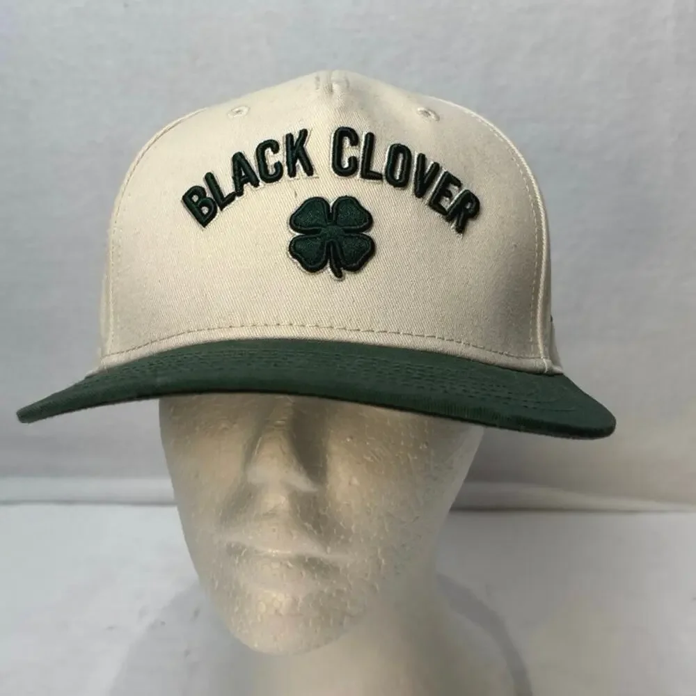 Black Clover Live Lucky Hat Cap Adjustable Strap Adult Off White/Green Golf NWOT